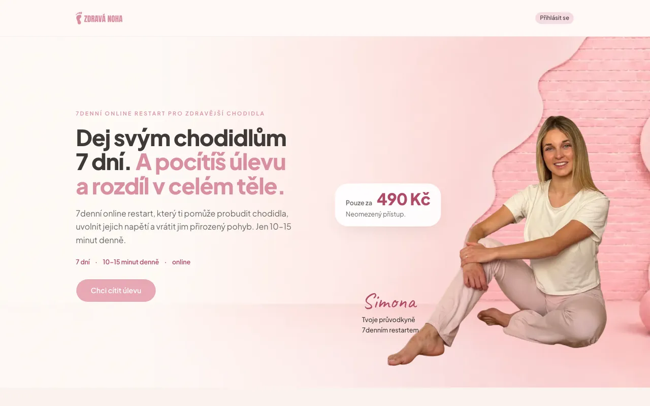 The home page of Zdravá noha — Landing page for an online program